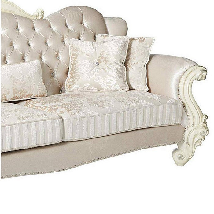 Fabric Upholstered Wooden Loveseat with Button Tufted Backrest, White - BM221480