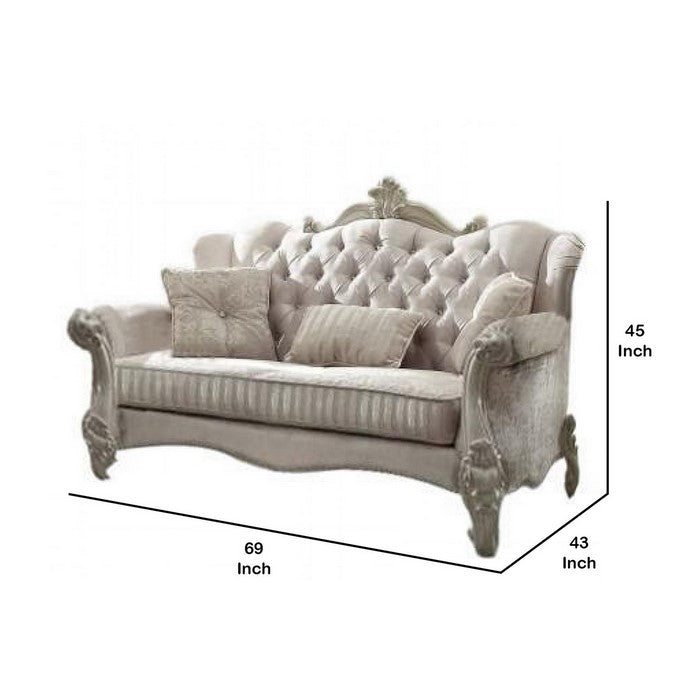 Fabric Upholstered Wooden Loveseat with Button Tufted Backrest, White - BM221480