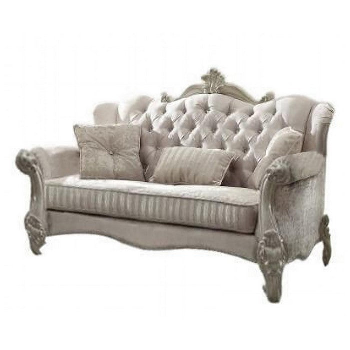 Fabric Upholstered Wooden Loveseat with Button Tufted Backrest, White - BM221480