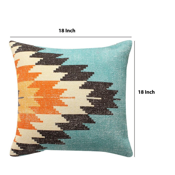 18 x 18 Handwoven Cotton Accent Pillow with Fiery Print, Multicolor