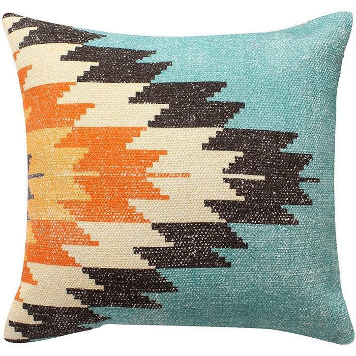 18 x 18 Handwoven Cotton Accent Pillow with Fiery Print, Multicolor