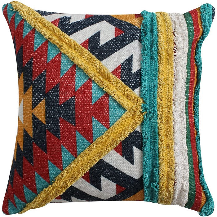 18 x 18 Handwoven Cotton Accent Pillow with Patchwork, Multicolor