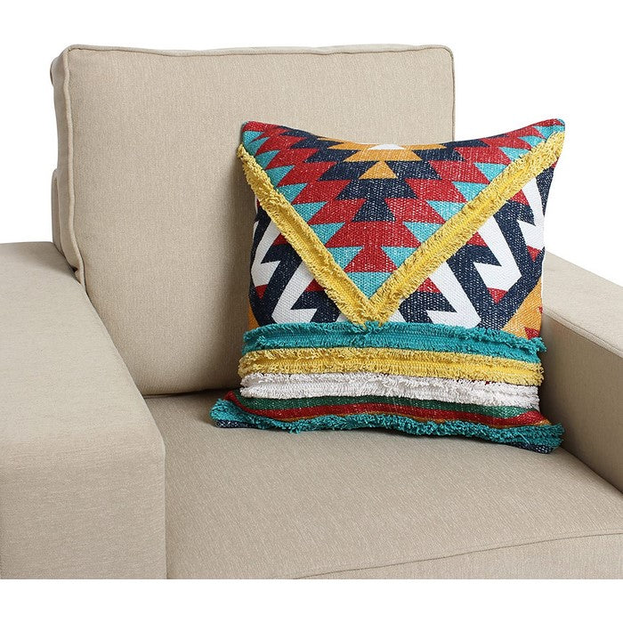 18 x 18 Handwoven Cotton Accent Pillow with Patchwork, Multicolor
