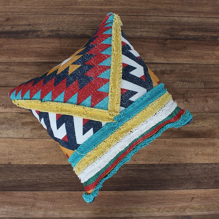 18 x 18 Handwoven Cotton Accent Pillow with Patchwork, Multicolor