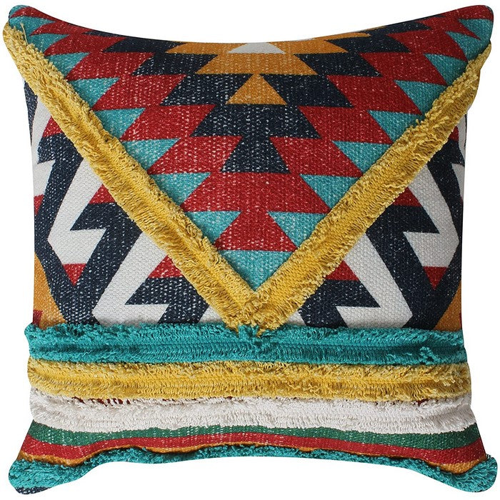 18 x 18 Handwoven Cotton Accent Pillow with Patchwork, Multicolor