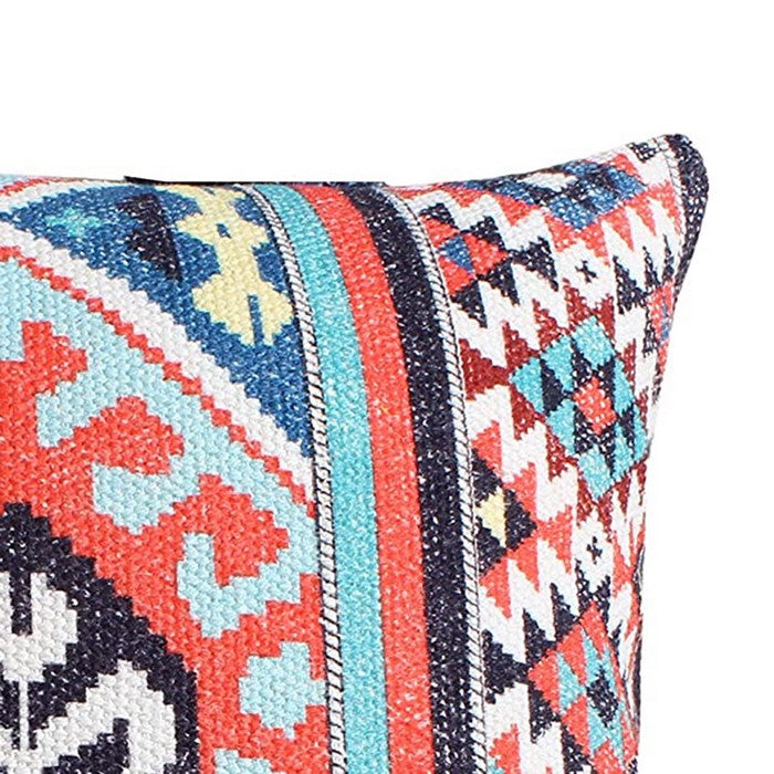 18 x 18 Handwoven Cotton Accent Pillow with Kilim Print, Multicolor