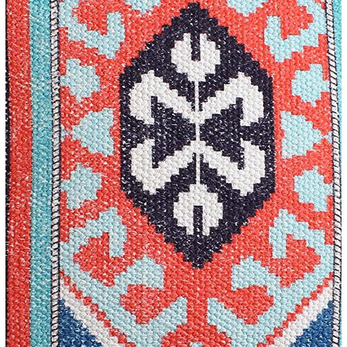 18 x 18 Handwoven Cotton Accent Pillow with Kilim Print, Multicolor