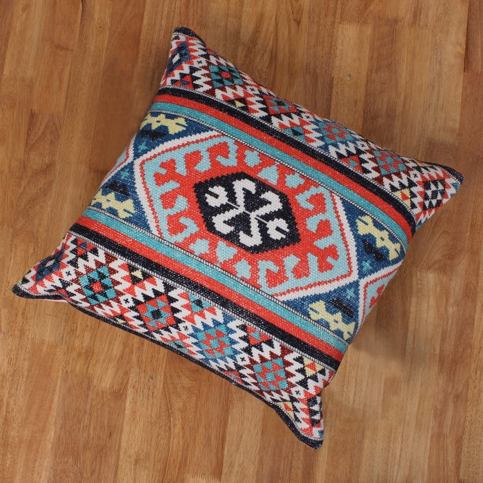 18 x 18 Handwoven Cotton Accent Pillow with Kilim Print, Multicolor