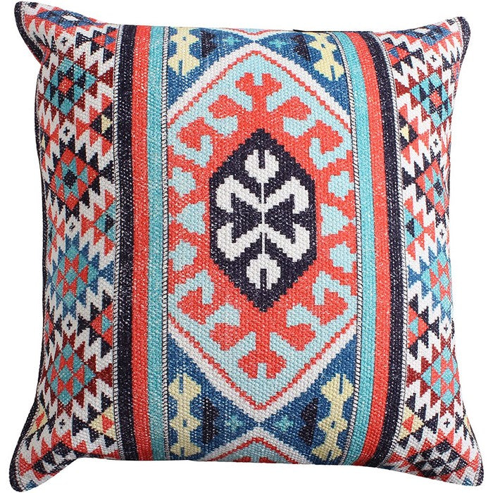 18 x 18 Handwoven Cotton Accent Pillow with Kilim Print, Multicolor