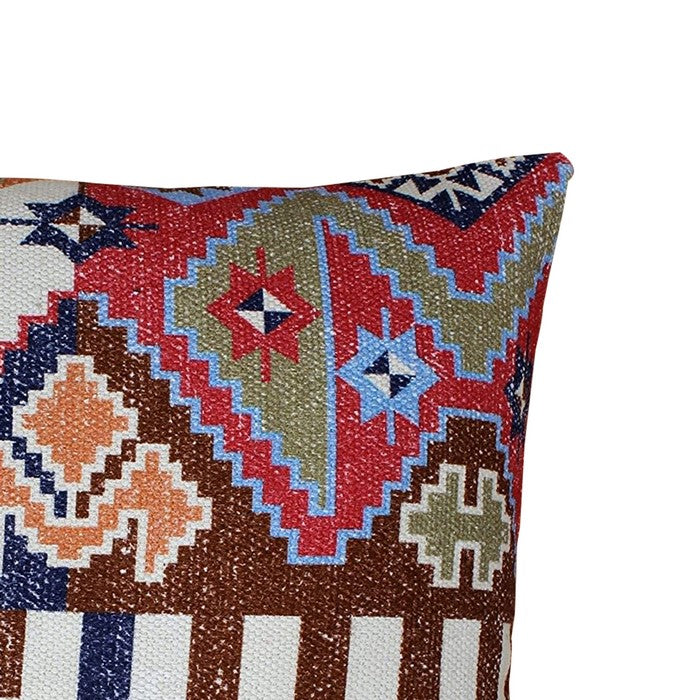 18 x 18 Handwoven Cotton Accent Pillow with Tribal Print, Multicolor