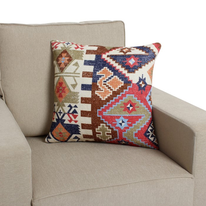 18 x 18 Handwoven Cotton Accent Pillow with Tribal Print, Multicolor