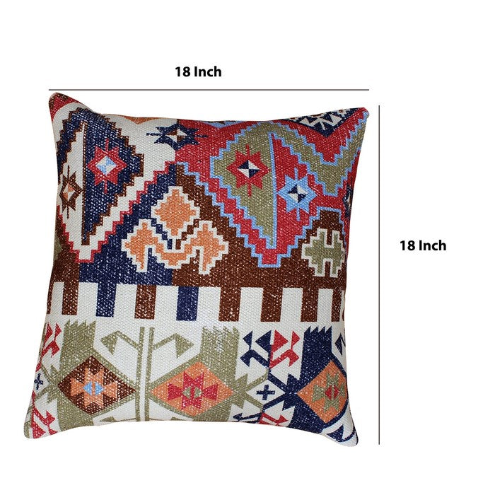 18 x 18 Handwoven Cotton Accent Pillow with Tribal Print, Multicolor