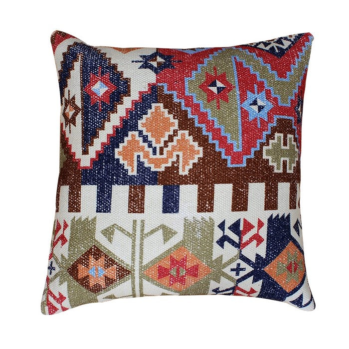 18 x 18 Handwoven Cotton Accent Pillow with Tribal Print, Multicolor