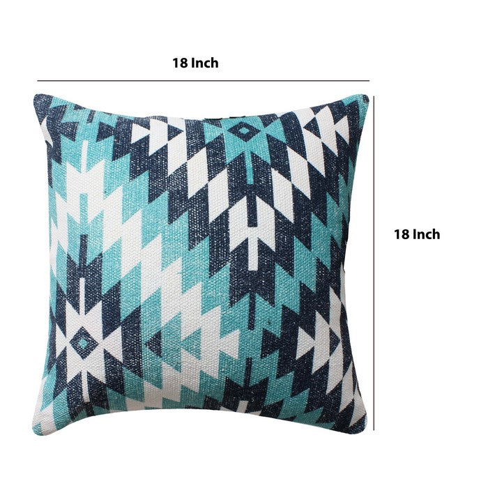 18 x 18 Handwoven Cotton Accent Pillow with Geometric Print, Multicolor
