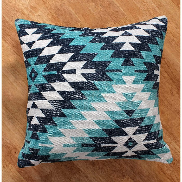 18 x 18 Handwoven Cotton Accent Pillow with Geometric Print, Multicolor