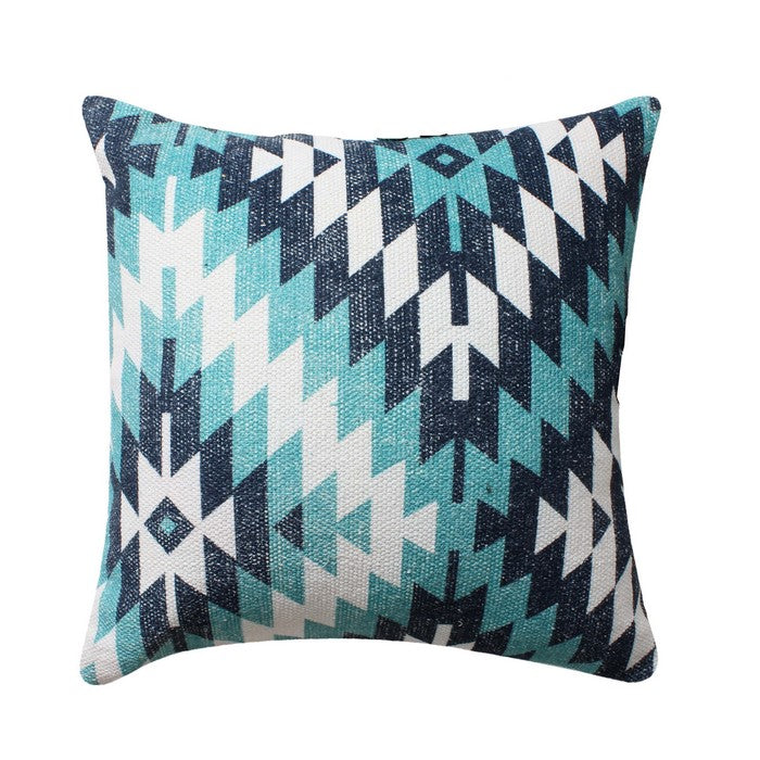 18 x 18 Handwoven Cotton Accent Pillow with Geometric Print, Multicolor