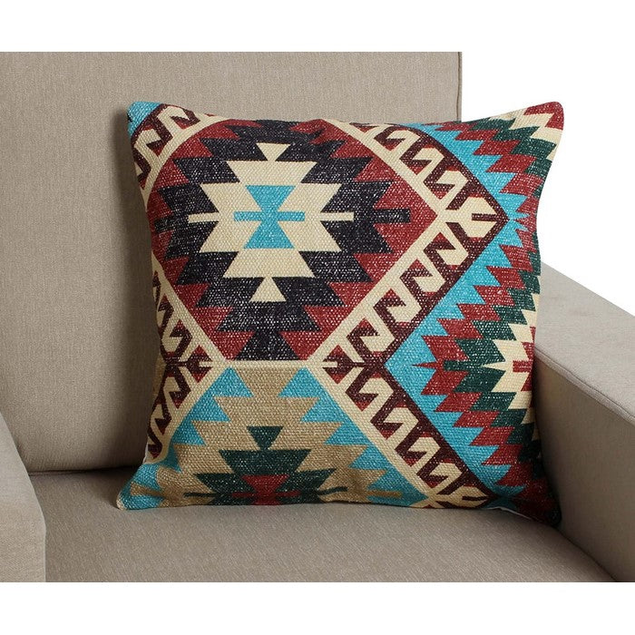 18 x 18 Handwoven Textured Cotton Accent Pillow with Tribal Print, Multicolor
