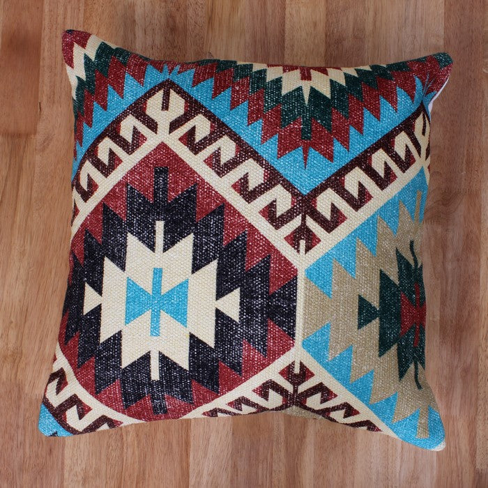 18 x 18 Handwoven Textured Cotton Accent Pillow with Tribal Print, Multicolor