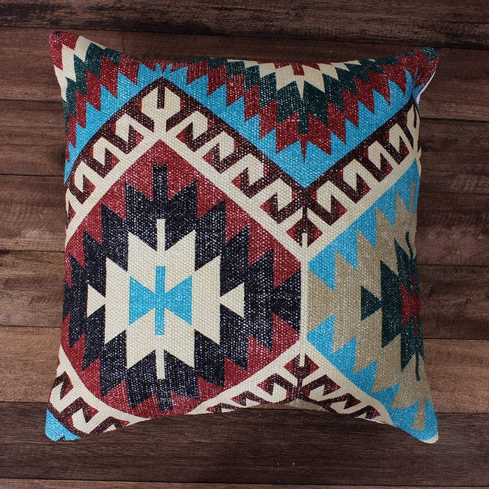 18 x 18 Handwoven Textured Cotton Accent Pillow with Tribal Print, Multicolor