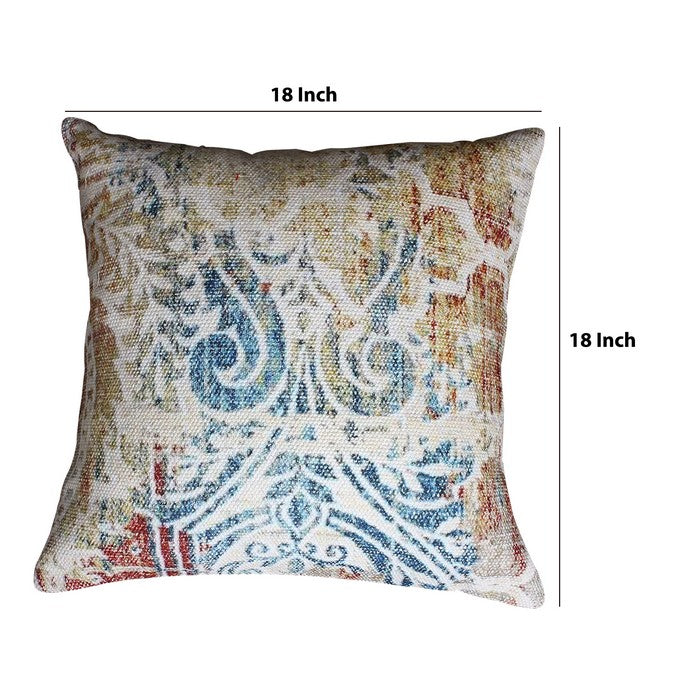 18 x 18 Hand Block Printed Cotton Accent Pillow, Multicolor
