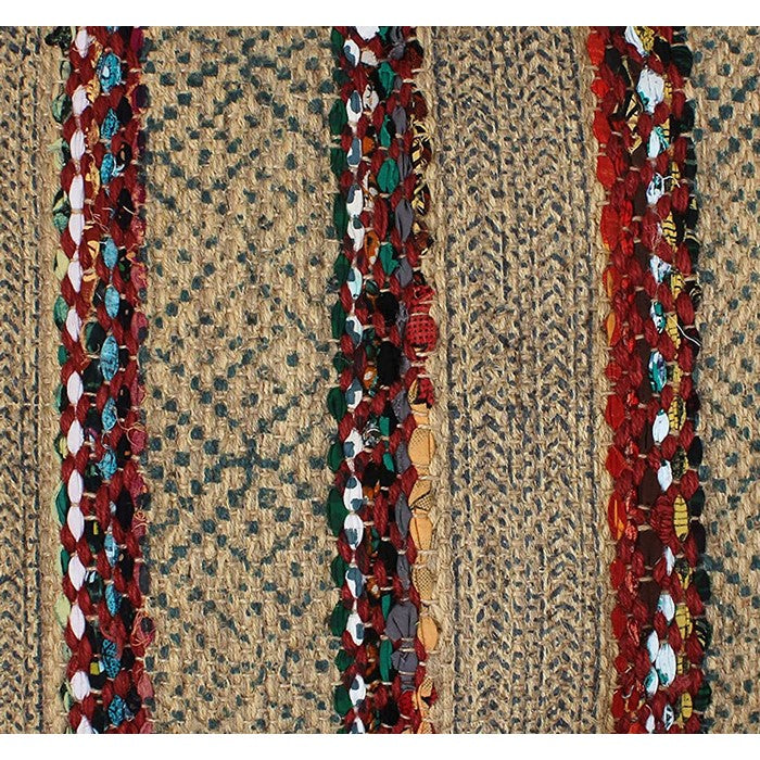 20 x 20 Inches Handwoven Jute Accent Pillow with Block Print, Brown and Red