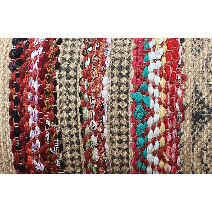 24 x 16 Inches Handwoven Jute Accent Pillow with Block Print, Brown and Red