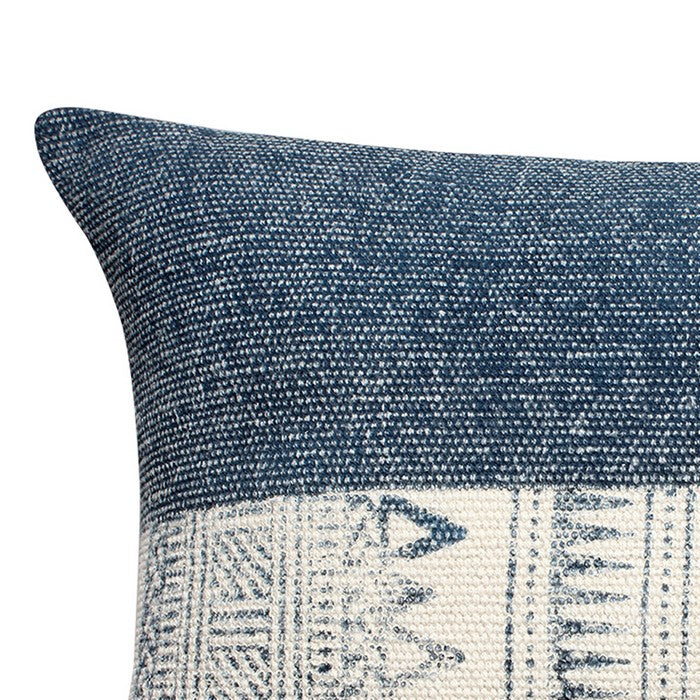 24 x 16 Handwoven Cotton Accent Pillow with Block Print, Gray and White