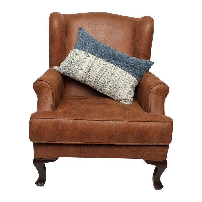 24 x 16 Handwoven Cotton Accent Pillow with Block Print, Gray and White