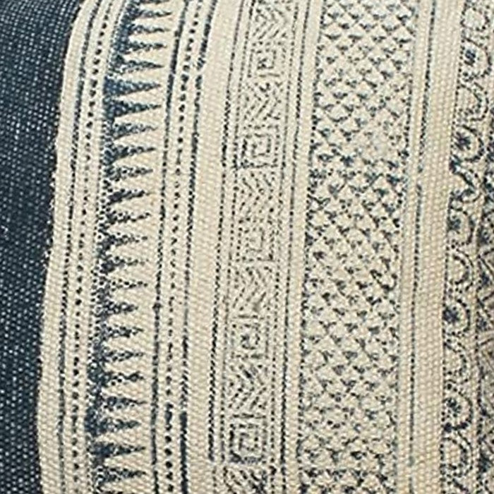 18 x 18 Handwoven Cotton Accent Pillow with Block Print, Gray and White