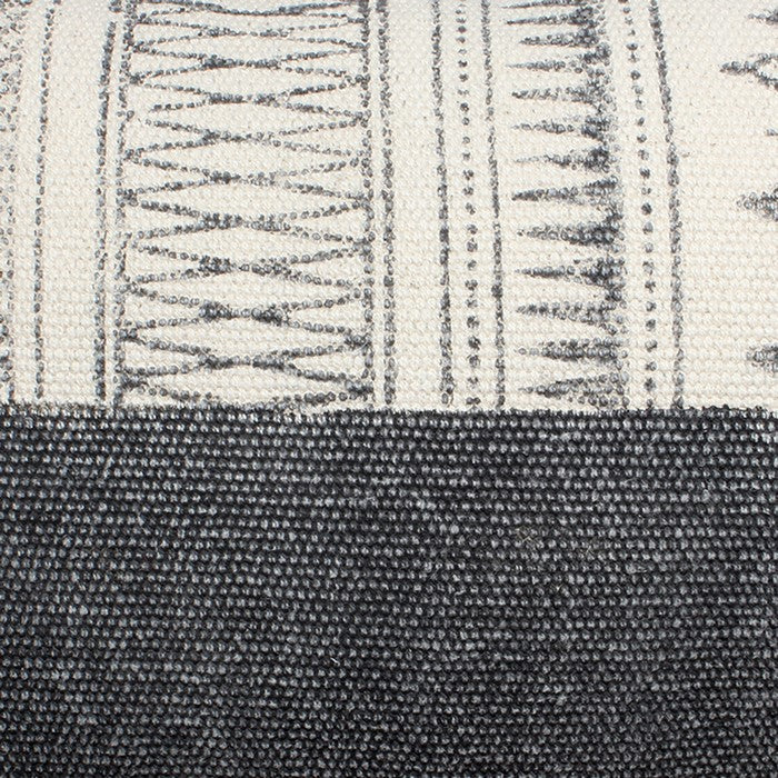 24 x 16 Inches Block Printed Handwoven Cotton Accent Pillow, Gray and White