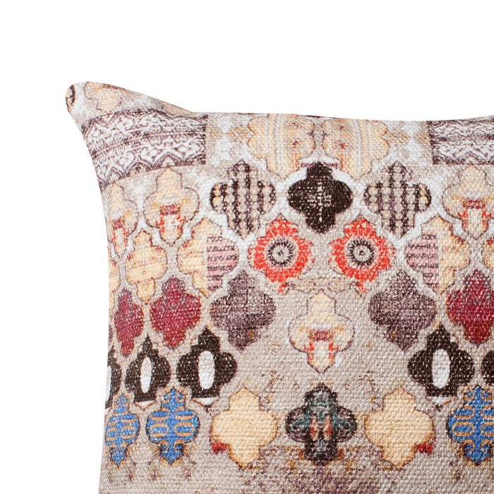 18 x 18 Handwoven Cotton Accent Pillow with Quatrefoil Print, Multicolor
