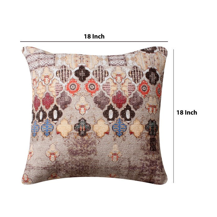 18 x 18 Handwoven Cotton Accent Pillow with Quatrefoil Print, Multicolor