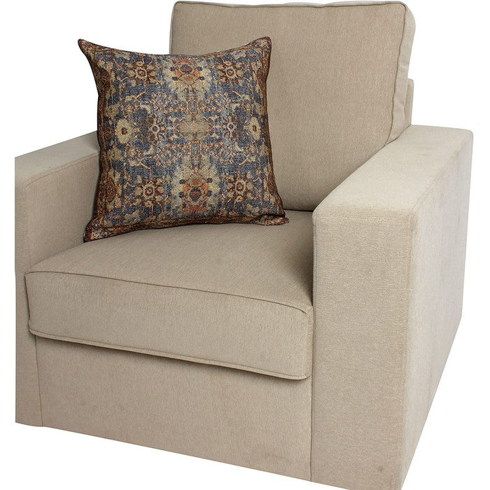 18 x 18 Handwoven Cotton Accent Pillow with Floral Print, Blue and Brown