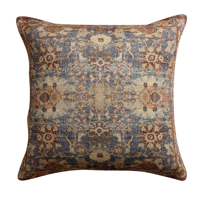 18 x 18 Handwoven Cotton Accent Pillow with Floral Print, Blue and Brown