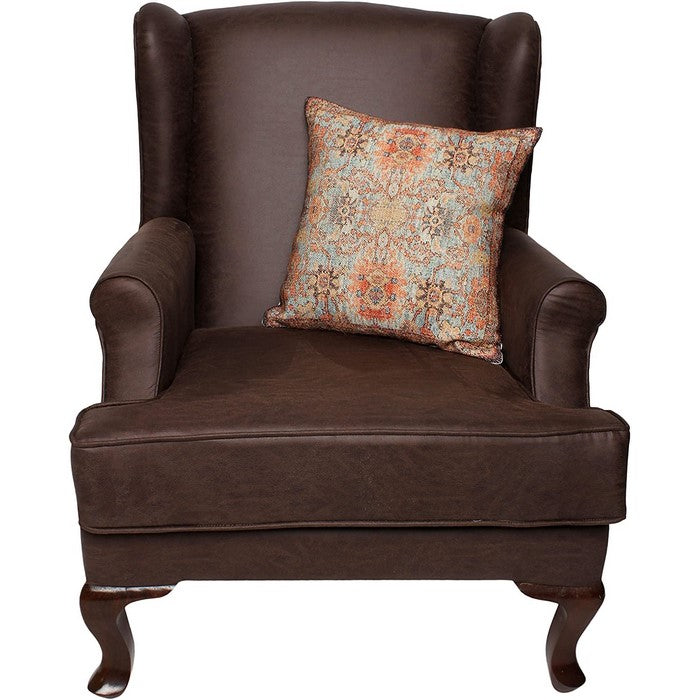 18 x 18 Handwoven Cotton Accent Pillow with Floral Print, Orange and Brown