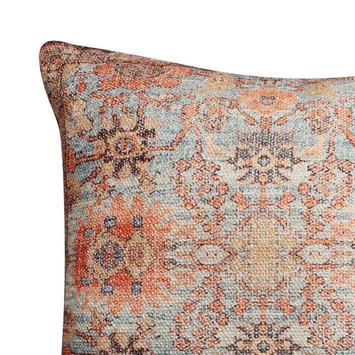 18 x 18 Handwoven Cotton Accent Pillow with Floral Print, Orange and Brown