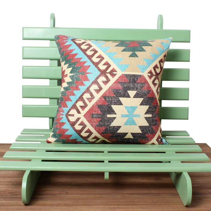 24 x 24 Inches Handwoven Cotton Accent Pillow with Kilim Print, Multicolor
