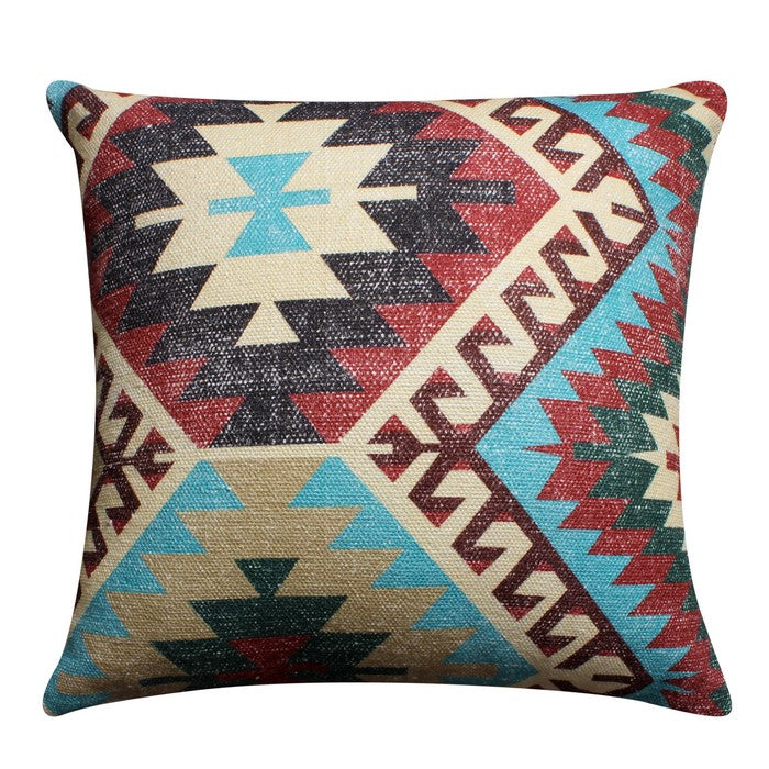 24 x 24 Inches Handwoven Cotton Accent Pillow with Kilim Print, Multicolor