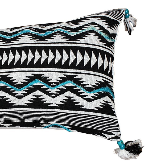 20 x 12 Handwoven Cotton Accent Pillow with Chevron Print, White and Black