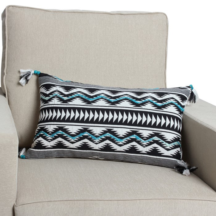 20 x 12 Handwoven Cotton Accent Pillow with Chevron Print, White and Black