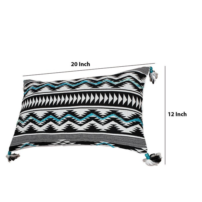 20 x 12 Handwoven Cotton Accent Pillow with Chevron Print, White and Black