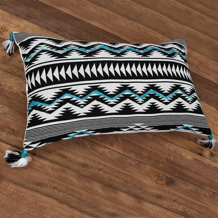 20 x 12 Handwoven Cotton Accent Pillow with Chevron Print, White and Black