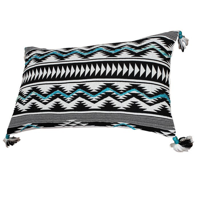 20 x 12 Handwoven Cotton Accent Pillow with Chevron Print, White and Black