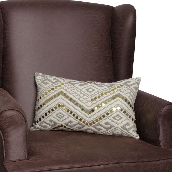 20 x 12 Sequin Embellished Handwoven Cotton Accent Pillow, White and Gray