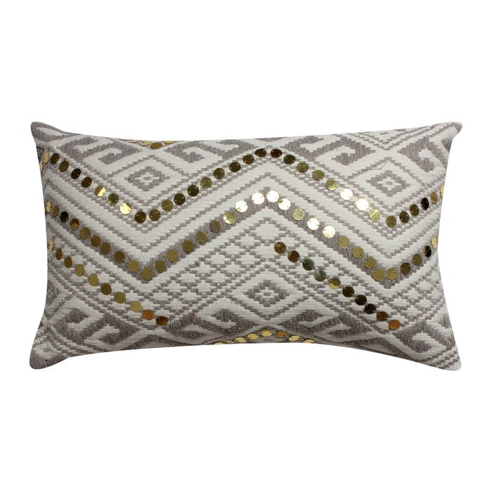 20 x 12 Sequin Embellished Handwoven Cotton Accent Pillow, White and Gray