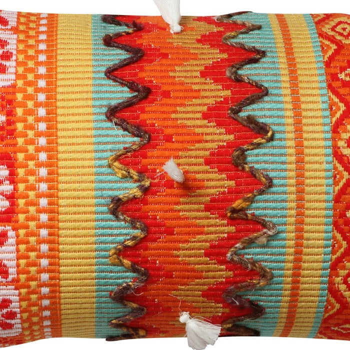 20 x 12 Handwoven Cotton Accent Pillow with Jacquard Print, Orange