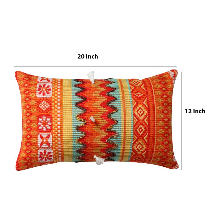 20 x 12 Handwoven Cotton Accent Pillow with Jacquard Print, Orange
