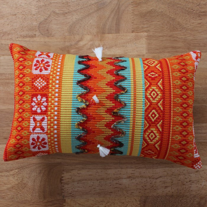 20 x 12 Handwoven Cotton Accent Pillow with Jacquard Print, Orange