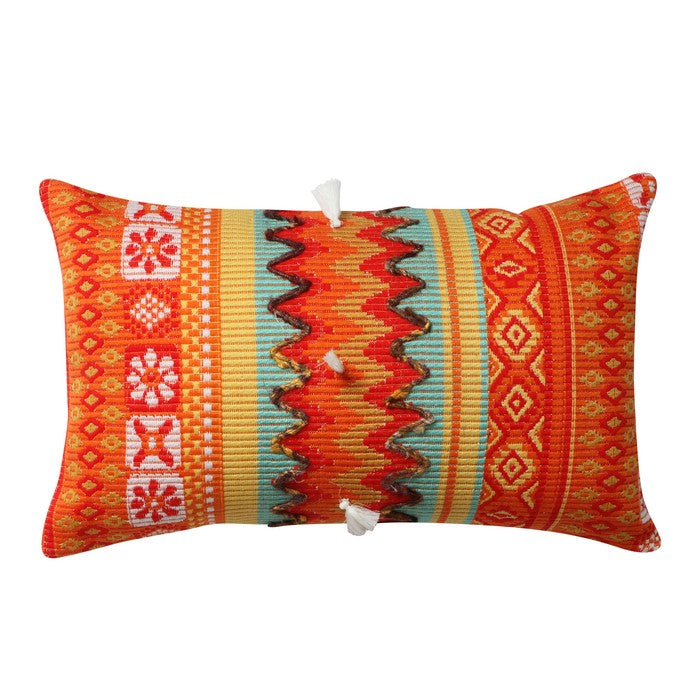 20 x 12 Handwoven Cotton Accent Pillow with Jacquard Print, Orange
