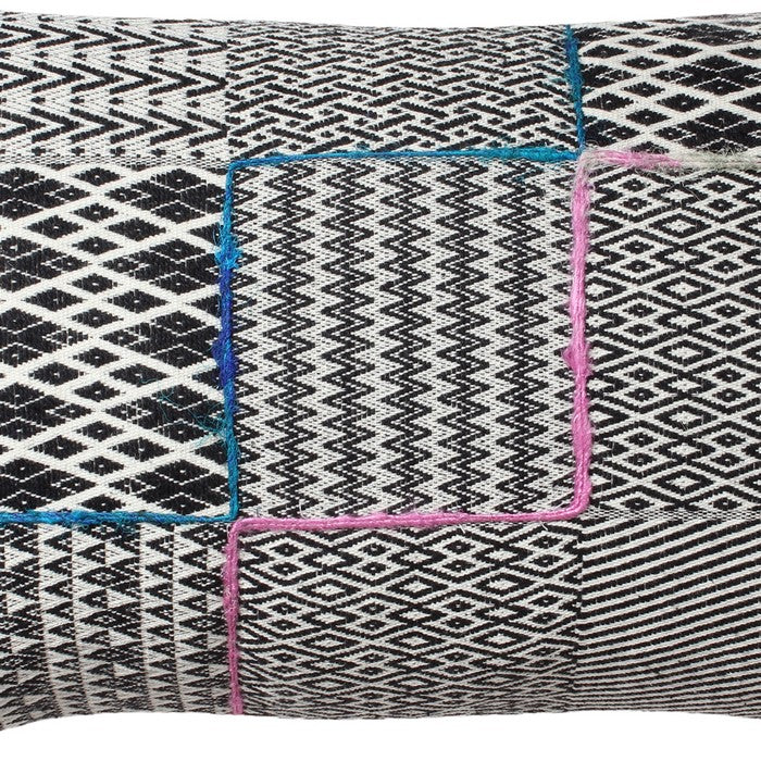 20 x 12 Handwoven Cotton Accent Pillow with Jacquard Print, Black and Gray
